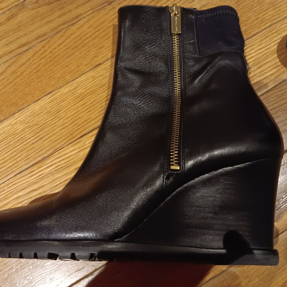 Michael Kors Black Wedge Ankle Boot with Gold Zip